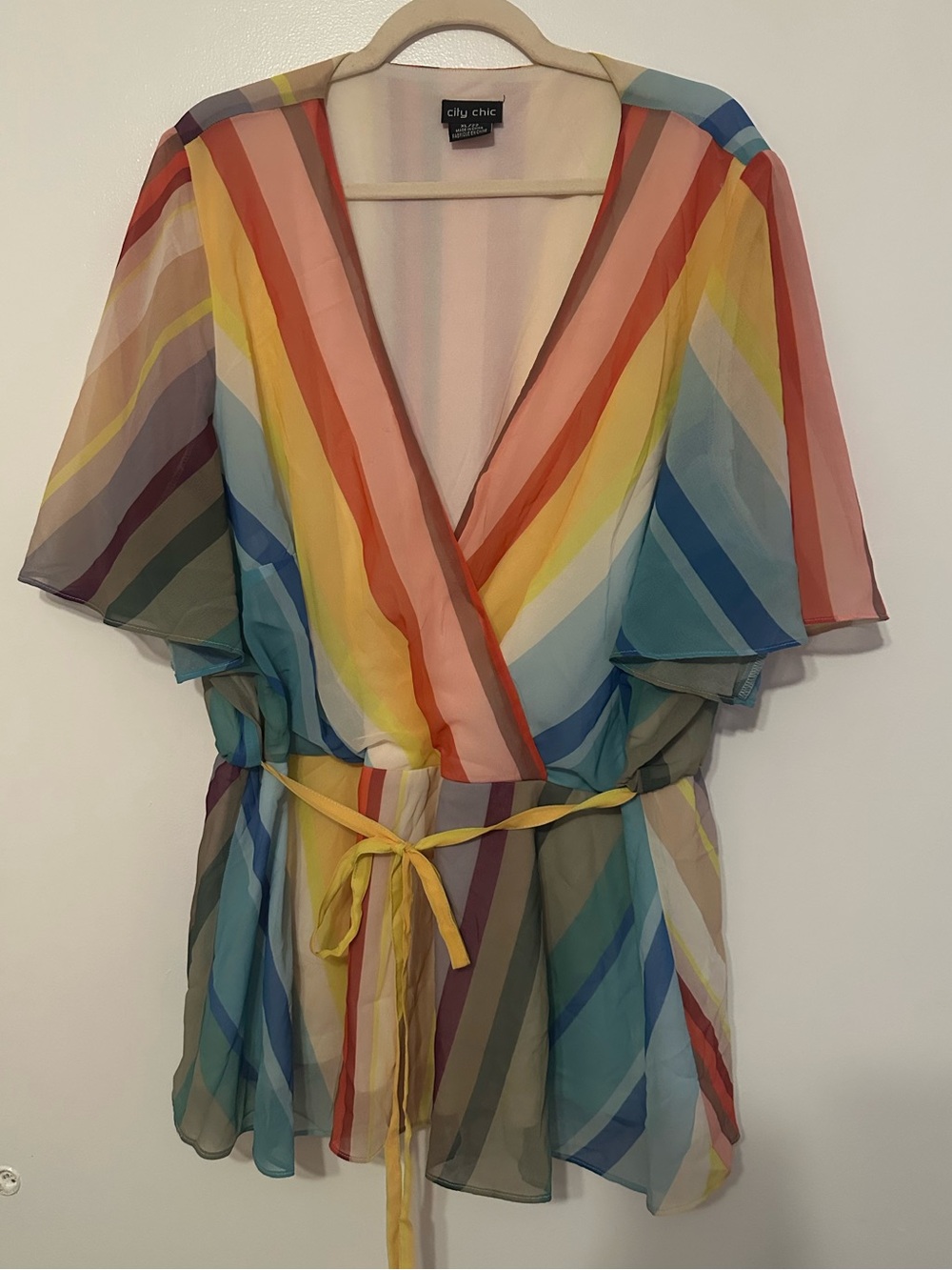 City Chic Pastel Striped Wrap Blouse